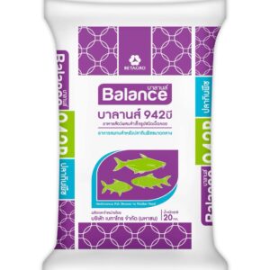 BETAGRO Balance บาลานส์ บาลานส์ 942บี อาหารสัตว์ผสมสำเร็จรูปชนิดเม็ดลอย อาหารสมทบสำหรับปลากินพืชขนาดกลาง Herbivorous Fish Grower to Finisher Feed ผลิตและจำหน่ายโดย บริษัท เบทาโกร จำกัด (มหาชน) น้ำหนักสุทธิ 20 กก. ปลากินพืช