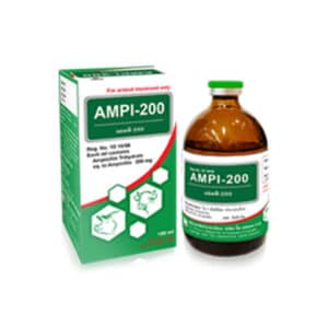 This product is an injectable veterinary antibiotic containing ampicillin (200 mg/ml), designed for use in livestock such as cattle, pigs, and poultry. It is used to treat bacterial infections sensitive to ampicillin.