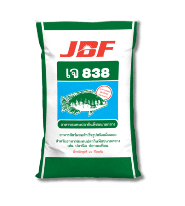 อาหารปลากินพืช JBF เจ 838  เหมาะสำหรับปลากินพืชขนาดกลาง โปรตีน 18%