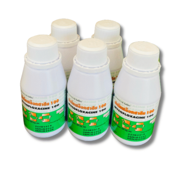 มัยโคฟล๊อกซาซีน 100 (Mycofloxacin 100) – ยาปฏิชีวนะสำหรับสัตว์ปีก | รักษาโรคทางเดินหายใจและลำไส้ในไก่ เป็ด ขนาด 1 ลิตร