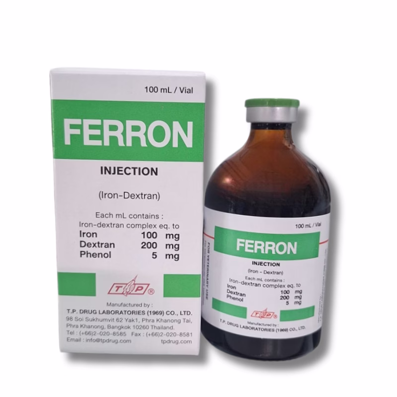 FERRON ธาตุเหล็กสำหรับสัตว์ (Iron Dextran Injection) ขนาด 100 ml และ 20 ml.